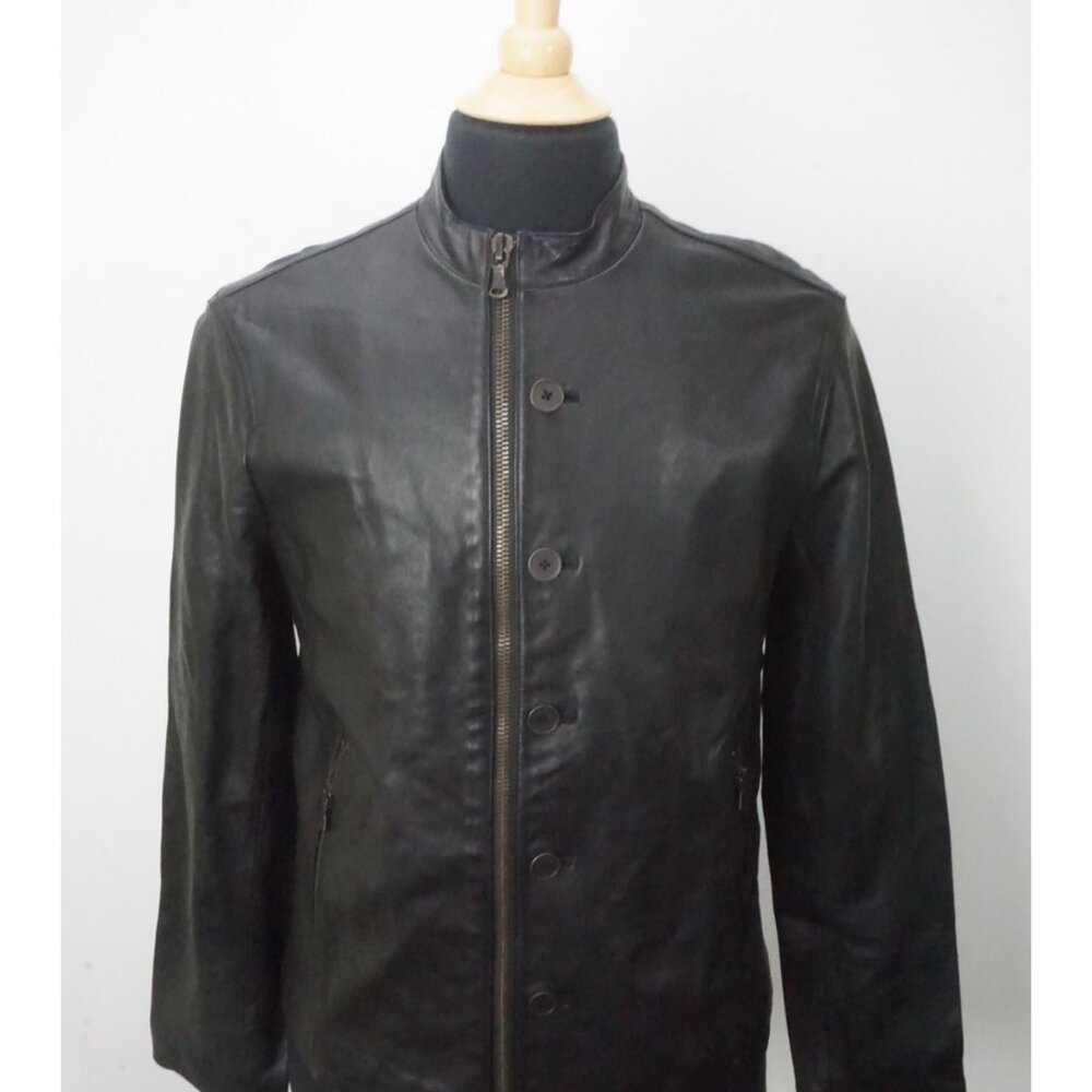 John Varvatos 100% Leather Black Button ZIp Up Moto Jacket Coat Sz M Brand New